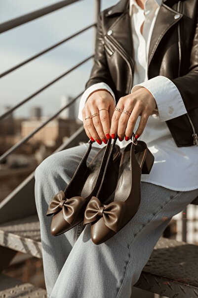 DİVOLYA Fita Bowknot Brown (4 cm Heel) Pointed Toe Heeled Shoes