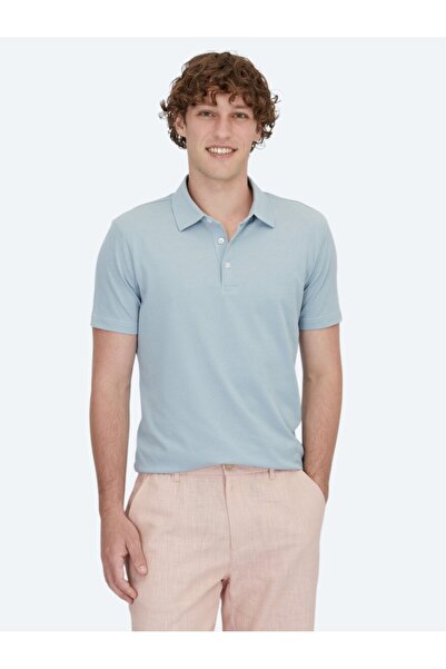 Kip تي شيرت أزرق فاتح بياقة بولو من مزيج القطن