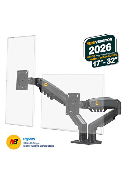 Ergoflex North Bayou Nb F160 17-32" Çift Kol Monitör Kolu 2-9 Kg Amortisörlü ...