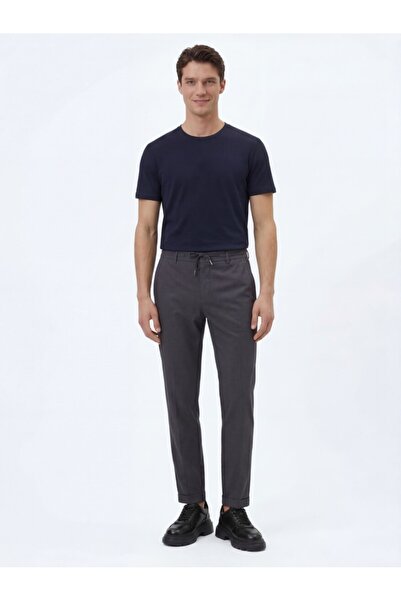 Kip Σκούρο γκρι ίσιο υφαντό Jogging Fit Casual βαμβακερό παντελόνι