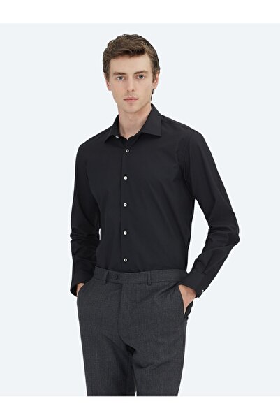 Kip قميص أسود كلاسيكي منسوج من مزيج القطن