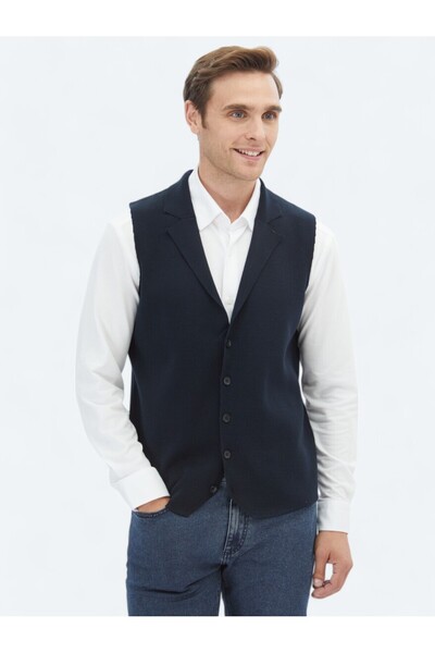 Kip Синій трикотажний жилет з рівним плетінням