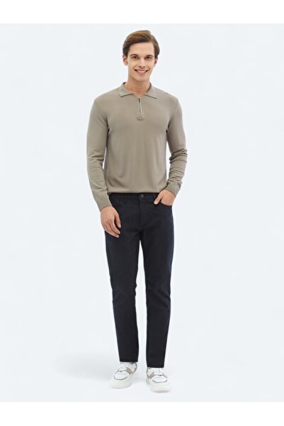 Kip بنطلون من مزيج القطن كاجوال منسوج باللون الأزرق الداكن