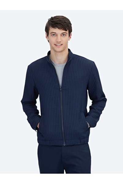 Kip معطف منسوج كاجوال ذو قصة عادية باللون الأزرق الداكن