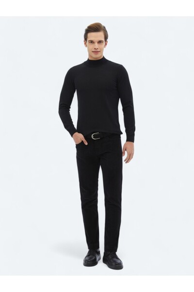 Kip Μαύρο υφαντό Slim Fit Velvet Casual βαμβακερό παντελόνι