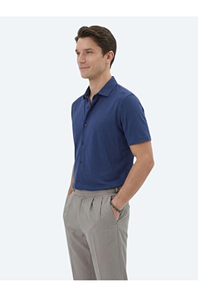 Kip Indigo Plain Regular Fit Casual Shirt