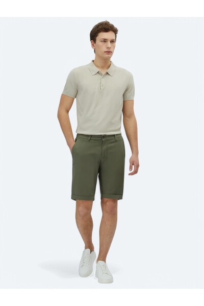 Kip Хакі Плоске Ткання Слім Фіт Повсякденні Бермуди З Бавовняною Домішкою