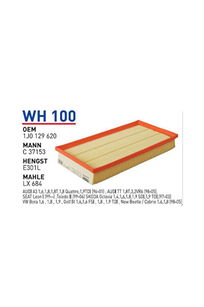 Filtre Hava Golf Iv/bora Agr 02- Dizel/toledo-smf2003 / Wh1001j0129620 1j0129620 Uyumlu
