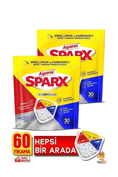 ASPEROX Sparx Bulaşık Makinesi Kapsülü 30'lu x 2 Paket 60 Yıkama