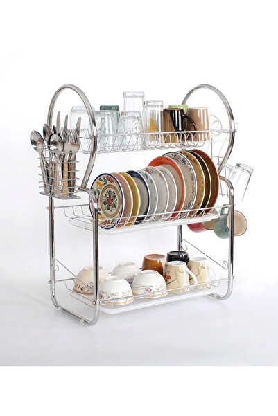 Sweet Home رف تجفيف أطباق بثلاث طبقات، رف تصريف مقاوم للصدأ لحوض المطبخ