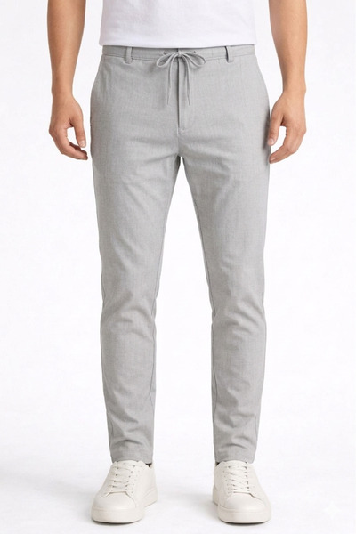 Bürke Erkek Gri Renk Bel Lastikli Likralı Esnek Pantolon