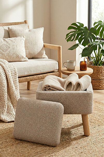 Zem Orso Bohem Sandıklı Puf, Sütlü Kahve