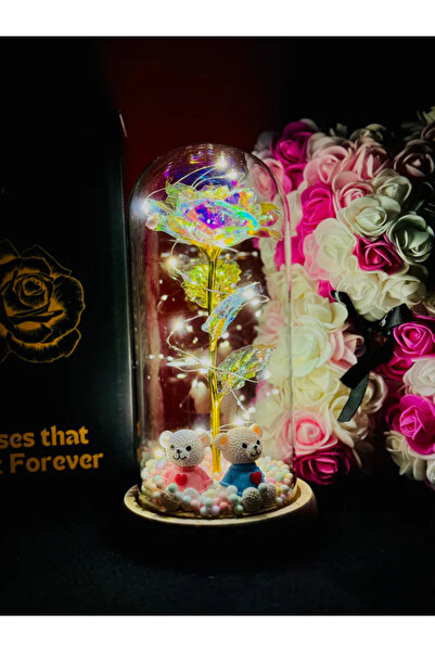 MyRavadino ™ Trandafir în cupolă de sticlă cu lumini LED, 22 cm, alb cu figur...