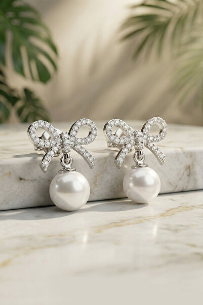 VAOOV 925 Ayar Gümüş Kurdeleli İnci Küpe