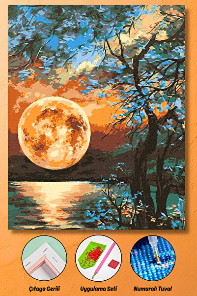 HONDEP 5D Elmas Boyama Seti – Dolunay ve Yakamoz | 40x50cm- Tuvale Gerili Dia...