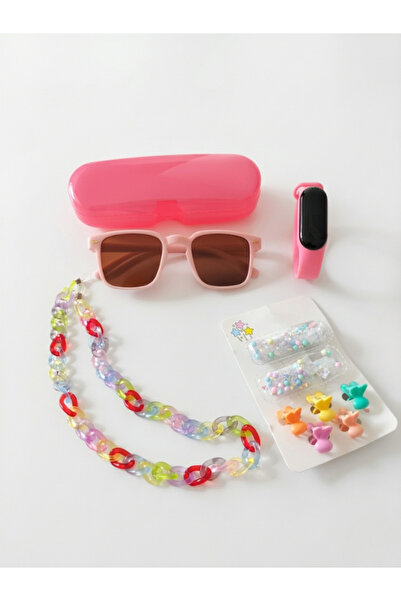 otio Çocuk Güneş Gözlüğü, Gözlük Ipi, Saat Ve Toka Seti, Kız Çocuk Hediye Paketi
