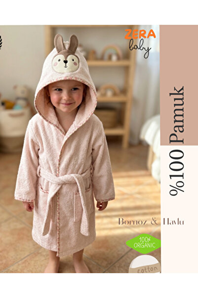 zera collection Bebek bornoz Kapişonlu & Bebek Havlu Set %100 organic pamuk (...