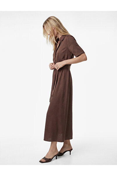 Koton Φόρεμα πουκάμισο μίντι με κοντά μανίκια, ζώνη και κουμπιά από ύφασμα Modal