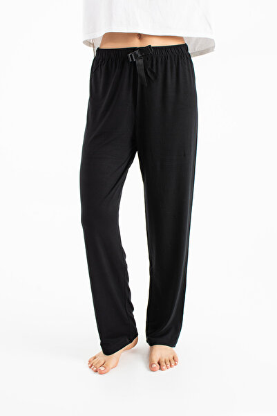 Ecrou Women's Black Plain Viscose Pajama Bottoms