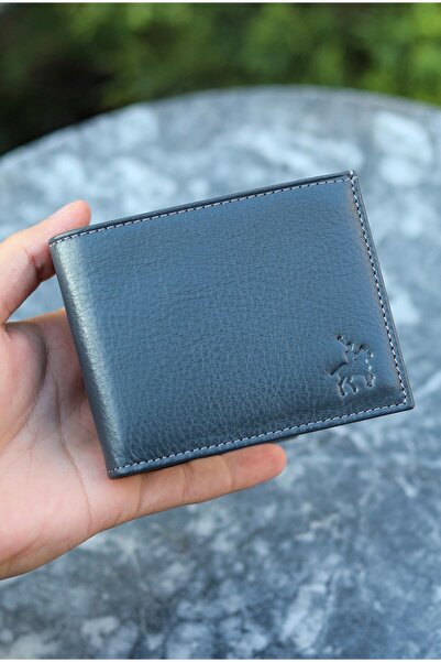 LEWİS POLO محفظة رجالية من الجلد الطبيعي من دراس باللون الرمادي مع العديد من ...