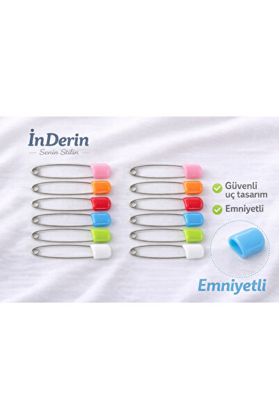 İnDerin 12 li Renkli Çengelli Emniyetli Plastik Dikiş Hobi Tasarım Büyük Boy