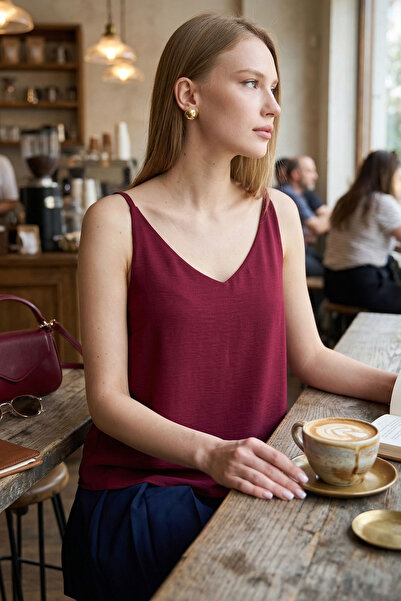 armonika Γυναικεία Μπλούζα Βουργουνδίας Λινό Look με λουράκι ARM-24Y 001064