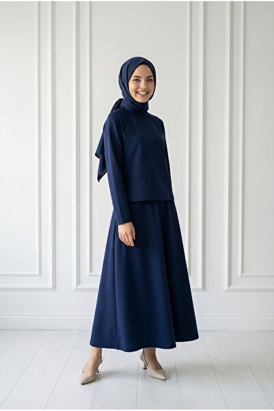 MİHRA STORE Σετ φούστας με ραφές Darinka Önü Gazi - NL673 Σκούρο Μπλε