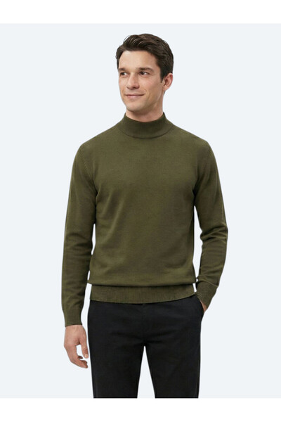 Kip Πλεκτό πουλόβερ με μισό ζιβάγκο χακί