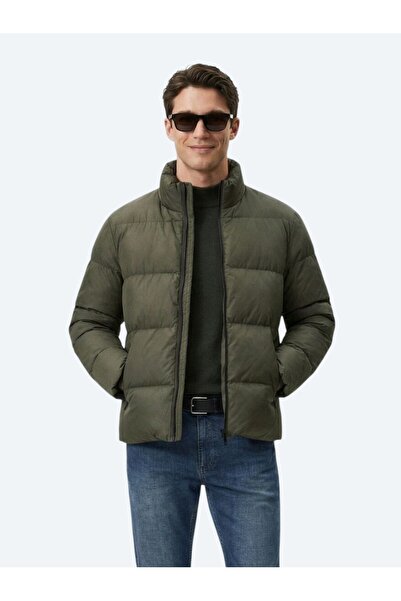 Kip معطف كاكي بقصة عادية وياقة واقفة كاجوال منسوج