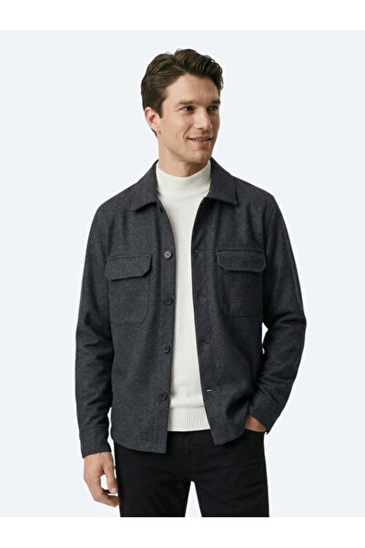 Kip Anthracite Plain Regular Fit Woven Overshirt