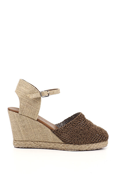 GÖNDERİ(R) Women's Brown Straw Weave Wedge Heeled Sandals