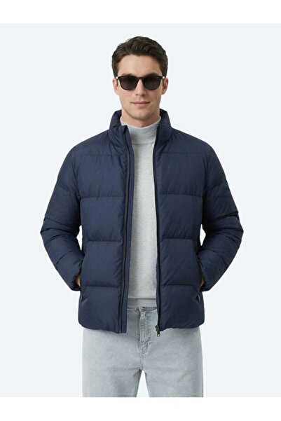 Kip معطف منسوج كاجوال ذو ياقة عالية وقصة عادية باللون الأزرق الداكن