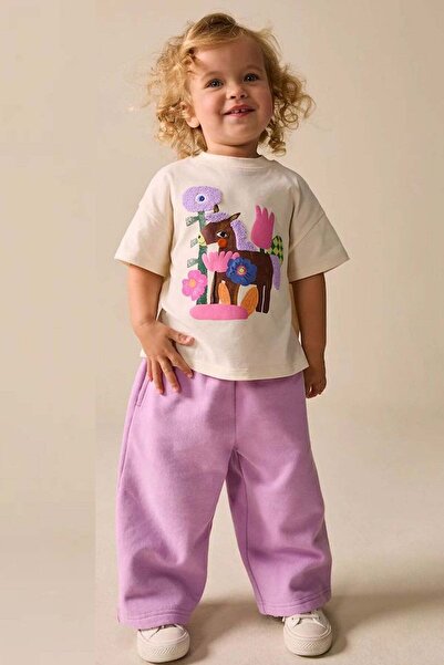 Monila Дівчачий комплект з широкими штанинами, кишенями та деталізованим принтом