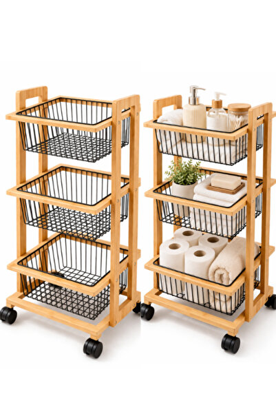 OEM Mobile wooden storage shelf, with 3 rectangular shelves, Modern, hollowed...