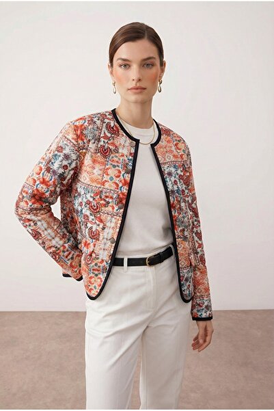 Purpleclo Kadın Etnik Desen Oversize Bomber Ceket