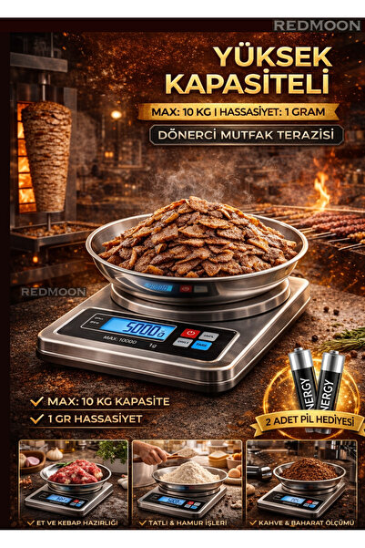 REDMOON XF-03 PASLANMAZ ÇELİK  KEFELİ DÖNERCİ VE MUTFAK TERAZİSİ 5 KG KAPASİT...