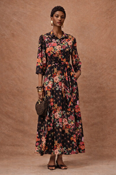 Lijuri فستان طويل بحزام ونقشة زهور 2034