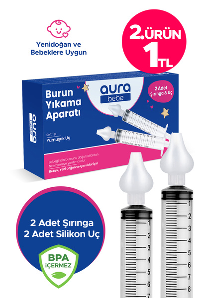 Aura Bebe Bebek Burun Yıkama Enjektörü 2'li Nazal Aspiratör Şırınga Temizleme...