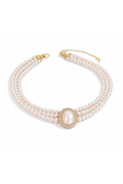 Pursehuit Colier tip choker auriu, cu perle și pietre, Othine C4