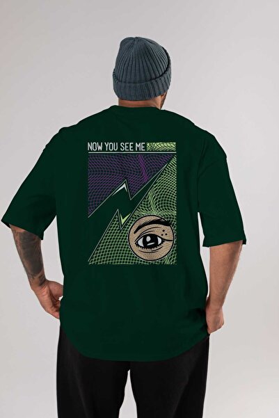 Ankhises T-shirt са Oversize kroj са Štampano „Сада ме видиш назад“ и смарагд...