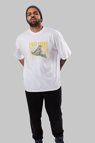 Ankhises Muškarci Žene okrugla kragna Beli Oversize kroj T-shirt - Zaljubljen...