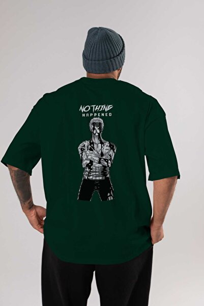 Ankhises Roronoa Zoro 3 Unisex Oversize kroj T-shirt - Emerald Green, okrugla...