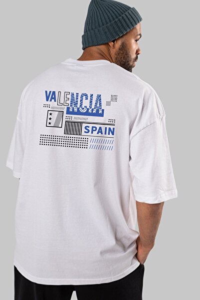 Ankhises Valencia Leđa Štampano Bela Oversize kroj T-shirt Unisex Muškarci Že...