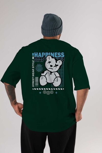 Ankhises Srećni medved 2 leđa Štampano smaragdno zelena Oversize kroj T-shirt...