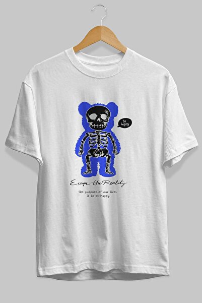 Ankhises Okrugla kragna бела T-shirt са Oversize kroj , са Štampano медведа н...