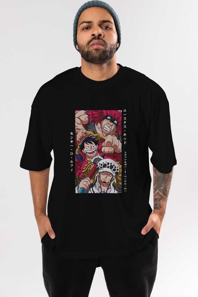 Ankhises SUPER NOVAS one piece Anime Ön Baskılı Siyah Oversize t-shirt Erkek ...