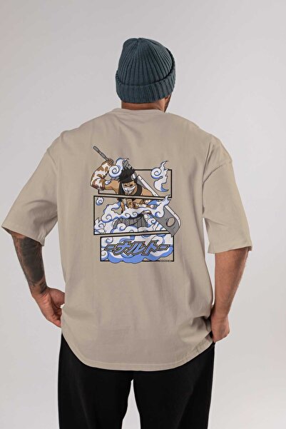 Ankhises zabuza momochi Anime Back Štampano Bež Oversize kroj T-shirt 100% pa...