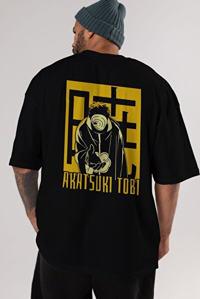 Ankhises AKATSUKI OBITO NARUTO Tricou negru oversize cu imprimeu pe spate Ani...