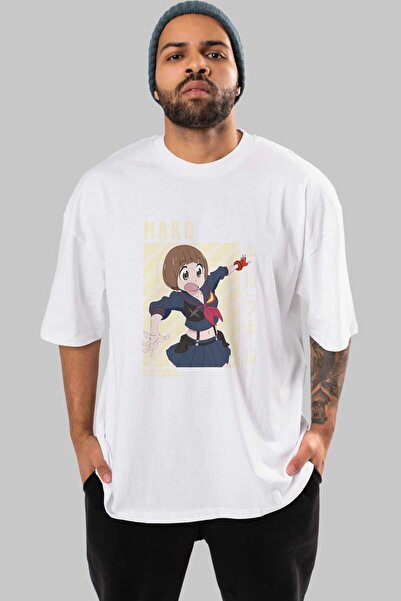 Ankhises Mako Mankanshoku 1 Anime Prednja strana Štampano Bela Oversize kroj ...