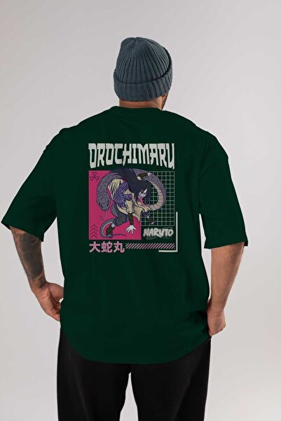 Ankhises Orochimaru Leđa Štampano Smaragdno Zelena Oversize kroj T-shirt Mušk...